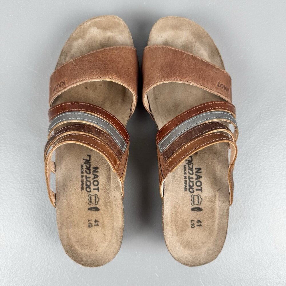 Naot Sandals Shoes Women 41 US 10 Brown Peyton Leather Wedge Strappy Slip On - Picture 6 of 9